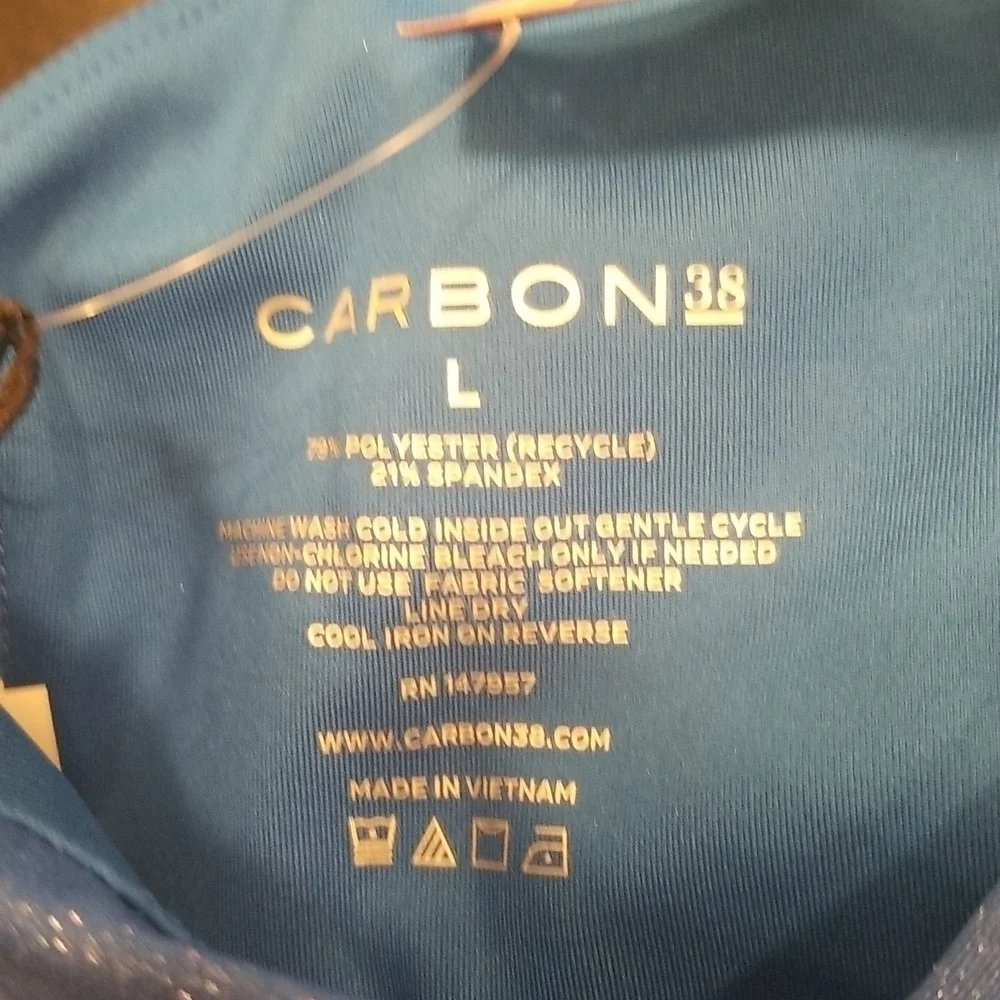 💕CARBON38💕 Shine Powder Set Cross Back Bra + 7/8 Legging Cobalt Blue Large NWT